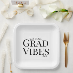 Assiettes En Carton Vibes de diplôme uniquement blanc/noir