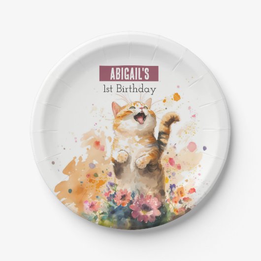 Assiettes En Carton Vibes de printemps Chat - fête d'anniversaire - (Devant)
