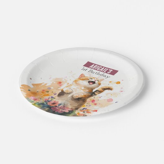 Assiettes En Carton Vibes de printemps Chat - fête d'anniversaire - (Angle)