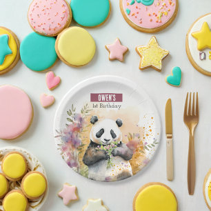 Assiettes En Carton Vibes de printemps Panda - fête d'anniversaire -
