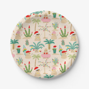 Assiettes En Carton Vibes de vacances tropicales Motif de Noël