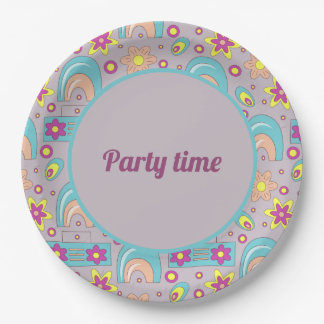 Assiettes En Carton Vibes des années 70 Turquoise couleur Motif d'été