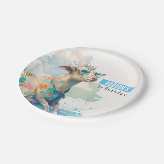 Assiettes En Carton Vibes d'été Chèvre - fête d'anniversaire - (Angle)