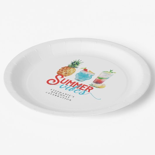 Assiettes En Carton Vibes d'été Cocktail Fruit Bleu Anniversaire (Angle)