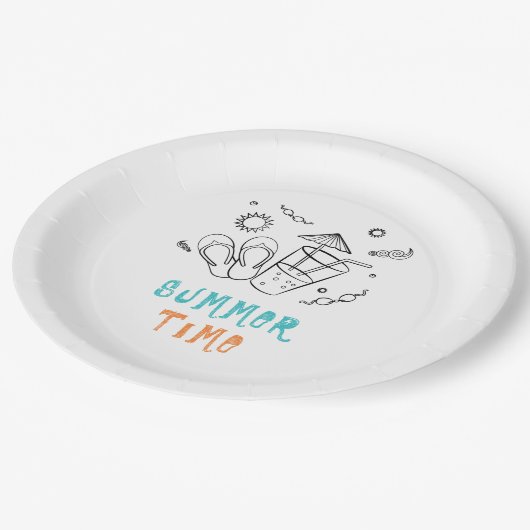 Assiettes En Carton Vibes d'été du soleil & vacances, Art esquissé (Angle)