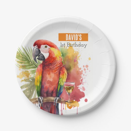 Assiettes En Carton Vibes d'été Parrot - Fête d'anniversaire - (Devant)