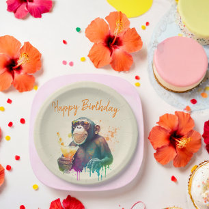 Assiettes En Carton Vibes d'été Singe - Anniversaire