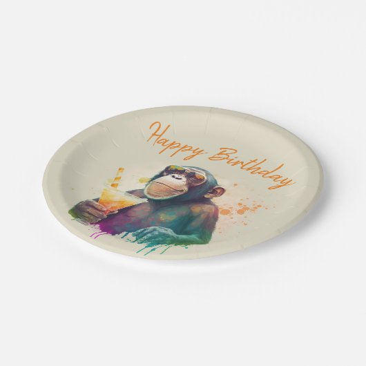 Assiettes En Carton Vibes d'été Singe - Anniversaire (Angle)
