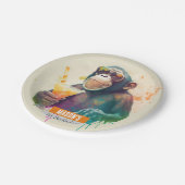 Assiettes En Carton Vibes d'été Singe - Fête d'anniversaire - (Angle)