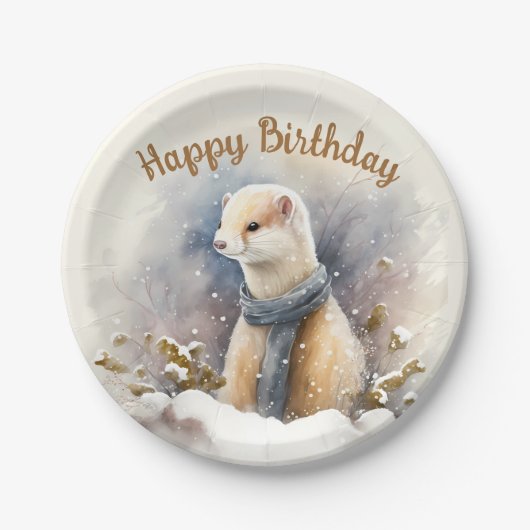 Assiettes En Carton Vibes d'hiver Aquarelle Ermine - fête d'anniversai (Devant)