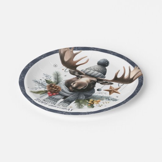 Assiettes En Carton Vibes d'hiver Moose - Anniversaire (Angle)