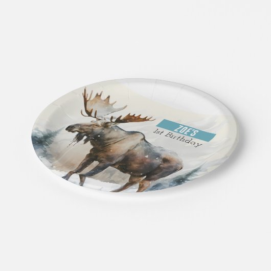 Assiettes En Carton Vibes d'hiver Moose - fête d'anniversaire - (Angle)
