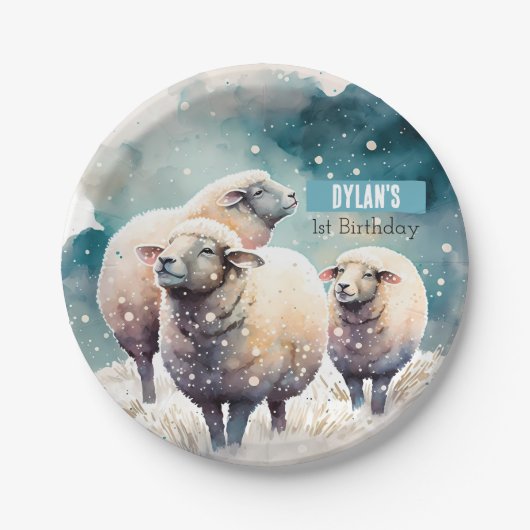 Assiettes En Carton Vibes d'hiver Mouton - Fête d'anniversaire - (Devant)