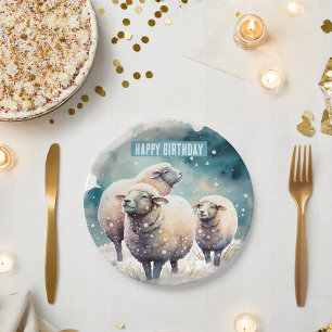 Assiettes En Carton Vibes d'hiver Mouton - Fête d'anniversaire -
