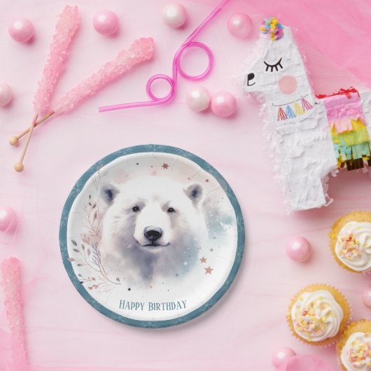 Assiettes En Carton Vibes d'hiver Ours polaire Anniversaire (Fête)