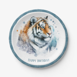 Assiettes En Carton Vibes d'hiver Paysage neigeux Tiger Anniversaire