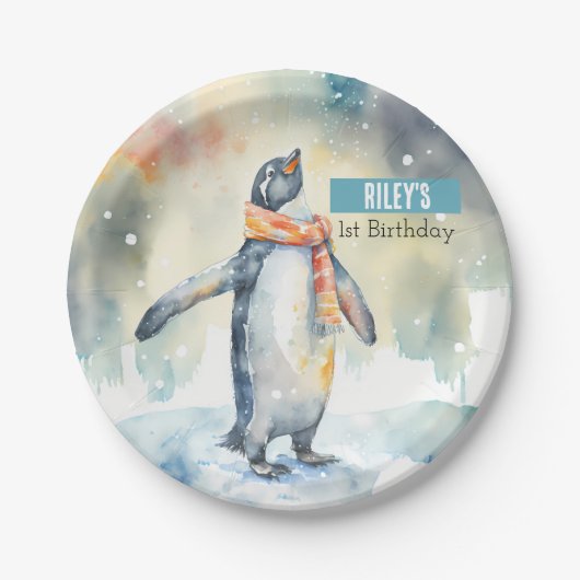 Assiettes En Carton Vibes d'hiver Penguin - fête d'anniversaire - (Devant)