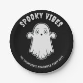 Assiettes En Carton Vibes éffrayantes Ghost Halloween Noir Et Blanc (Devant)