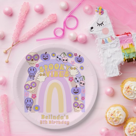 Assiettes En Carton Vibes Éffrayantes mignonnes Fantôme Super Hallowee (Fête)