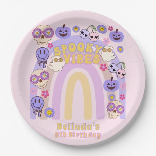Assiettes En Carton Vibes Éffrayantes mignonnes Fantôme Super Hallowee (Devant)