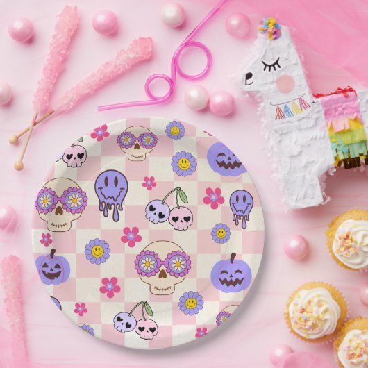 Assiettes En Carton Vibes Éffrayantes mignonnes Halloween Fantôme Supe (Fête)