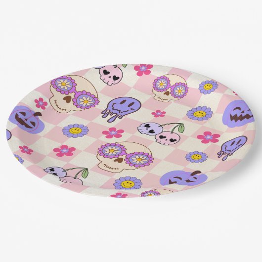 Assiettes En Carton Vibes Éffrayantes mignonnes Halloween Fantôme Supe (Angle)