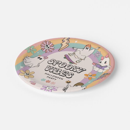 Assiettes En Carton Vibes éffrayantes Retro Amusement Halloween (Angle)