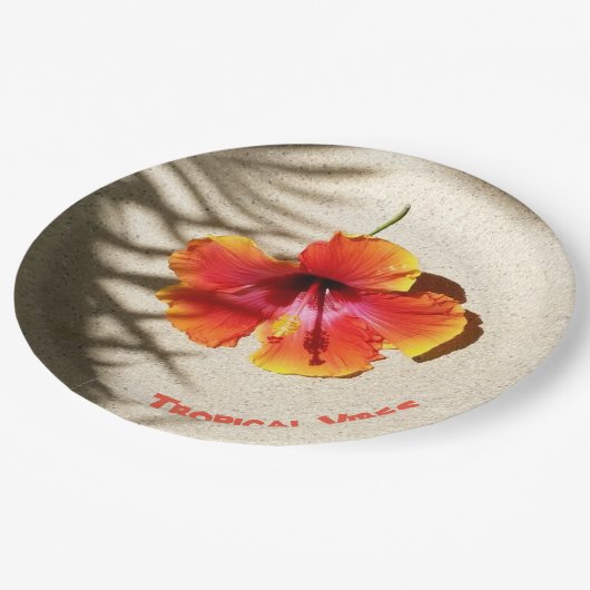 Assiettes En Carton Vibes tropicales Plaque de papier Hibiscus (Angle)