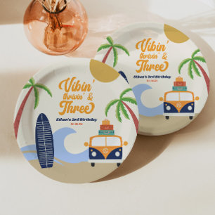 Assiettes En Carton Vibin' & Three Surf Board Bleu 3ème Anniversaire