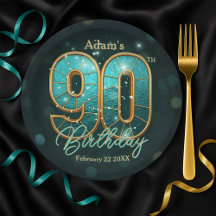 Vibrant Chic Teal Gold Metallic 90th Birthday