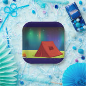 Assiettes En Carton Vibrant Northern Lights Camping Tent Night (Fête)