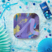 Assiettes En Carton Vibrant Purple, Yellow, and Blue Abstract Art (Fête)