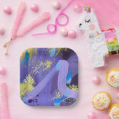 Assiettes En Carton Vibrant Purple, Yellow, and Blue Abstract Art (Fête)