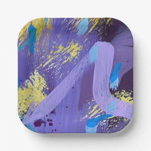 Assiettes En Carton Vibrant Purple, Yellow, and Blue Abstract Art (Recto)