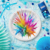 Assiettes En Carton Vibrant Rainbow Paint Splatter Explosion (Fête)
