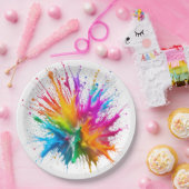 Assiettes En Carton Vibrant Rainbow Paint Splatter Explosion (Fête)