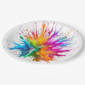 Assiettes En Carton Vibrant Rainbow Paint Splatter Explosion (Angle)