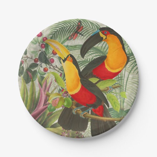 Assiettes En Carton Vibrant Tropical Toucan Birds Art Exotic Jungle (Devant)