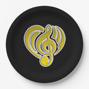 Assiettes En Carton Vibrations Amour Musical Cœur Jaune Note De Musiqu