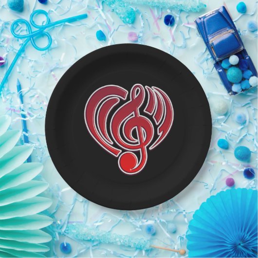 Assiettes En Carton Vibrations Amour musical Coeur rouge Musique Note (Fête)