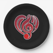 Assiettes En Carton Vibrations Amour musical Coeur rouge Musique Note (Devant)