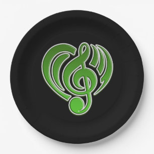 Assiettes En Carton Vibrations Amour Musical Coeur Vert Musique Note D