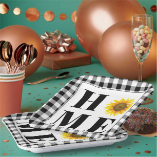Assiettes En Carton Vichy buffle tournesol "Accueil"