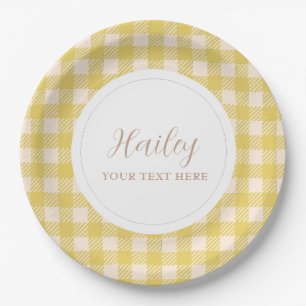 Assiettes En Carton Vichy jaune écossais à carreaux gingham Party
