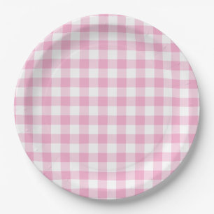 Assiettes En Carton Vichy rose clair à carreaux
