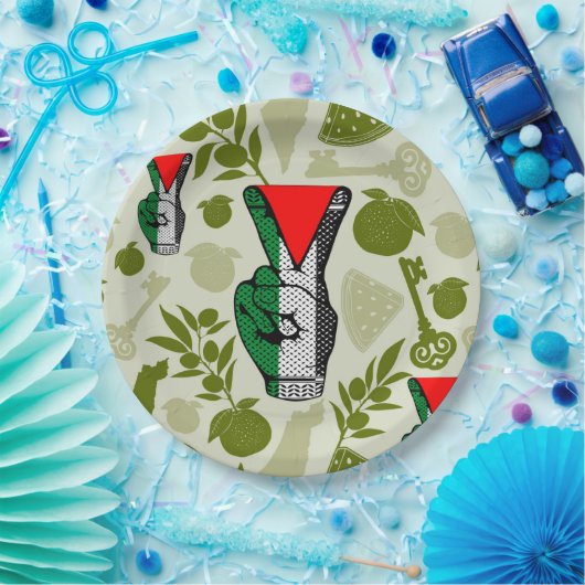 Assiettes En Carton Victory Sign Hand Resistance Red Triangle Symbol (Fête)