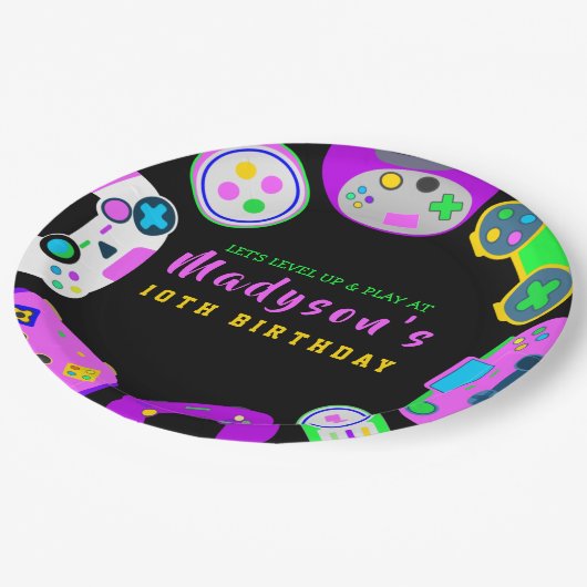 Assiettes En Carton VIDÉO JEU JEU Fille Anniversaire Fête Invitation (Angle)