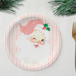 Assiettes En Carton Vidéo Vintage rose vif Père Noël Christmas Party