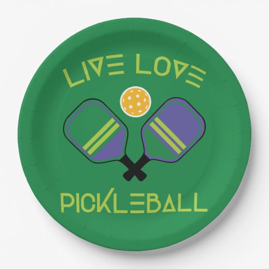 Assiettes En Carton 😍 Vie, amour, Plaques de papier vert pickleball (Devant)