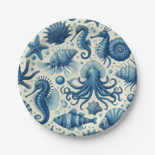 Assiettes En Carton Vie marine vintage Animaux Motif